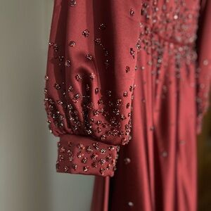 Red Embellished Long Sleeve Gown for Weddings
